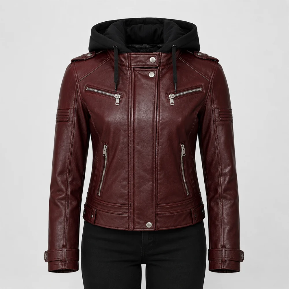 Classic Maroon Leather Jacket