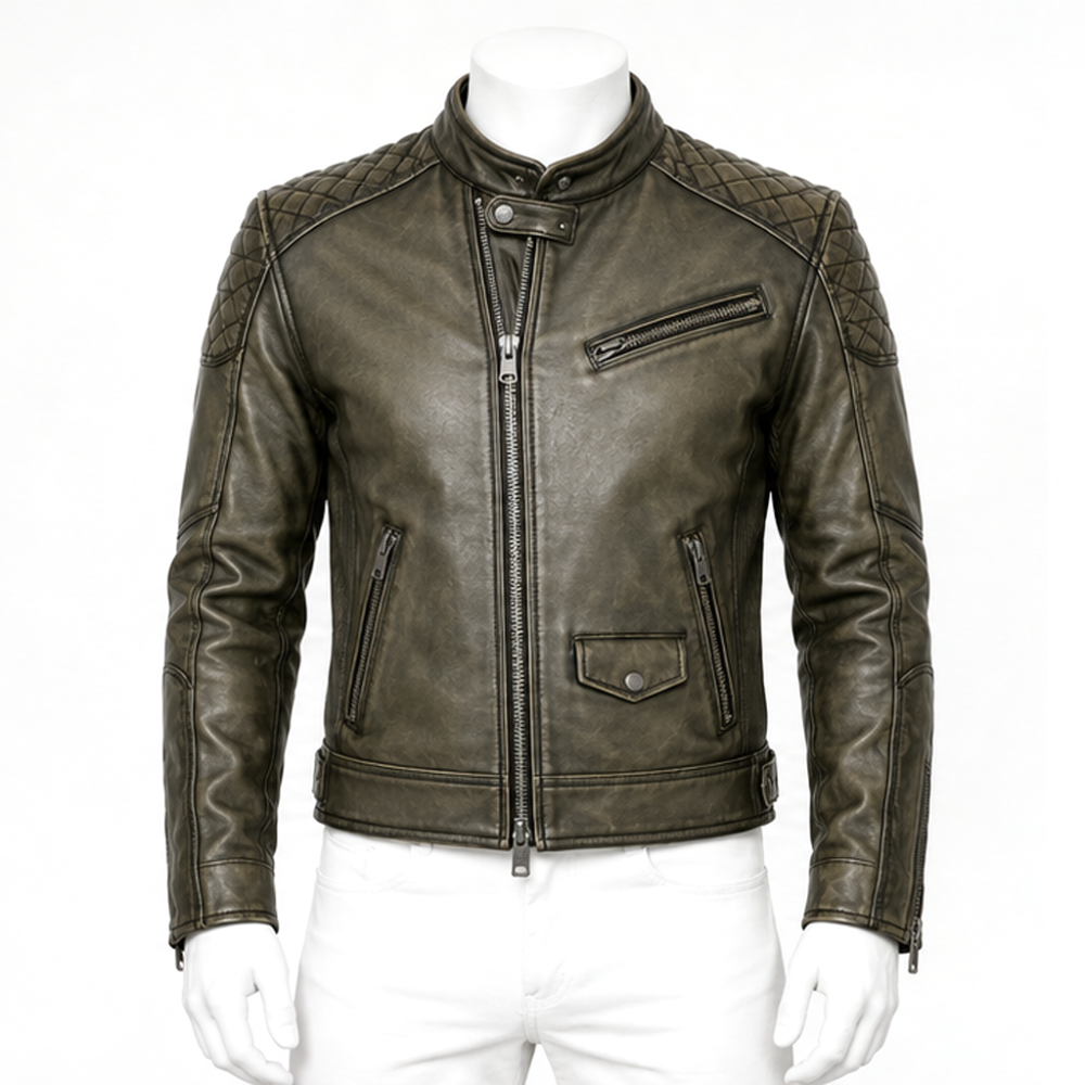 Classy Olive Green Leather Jacket