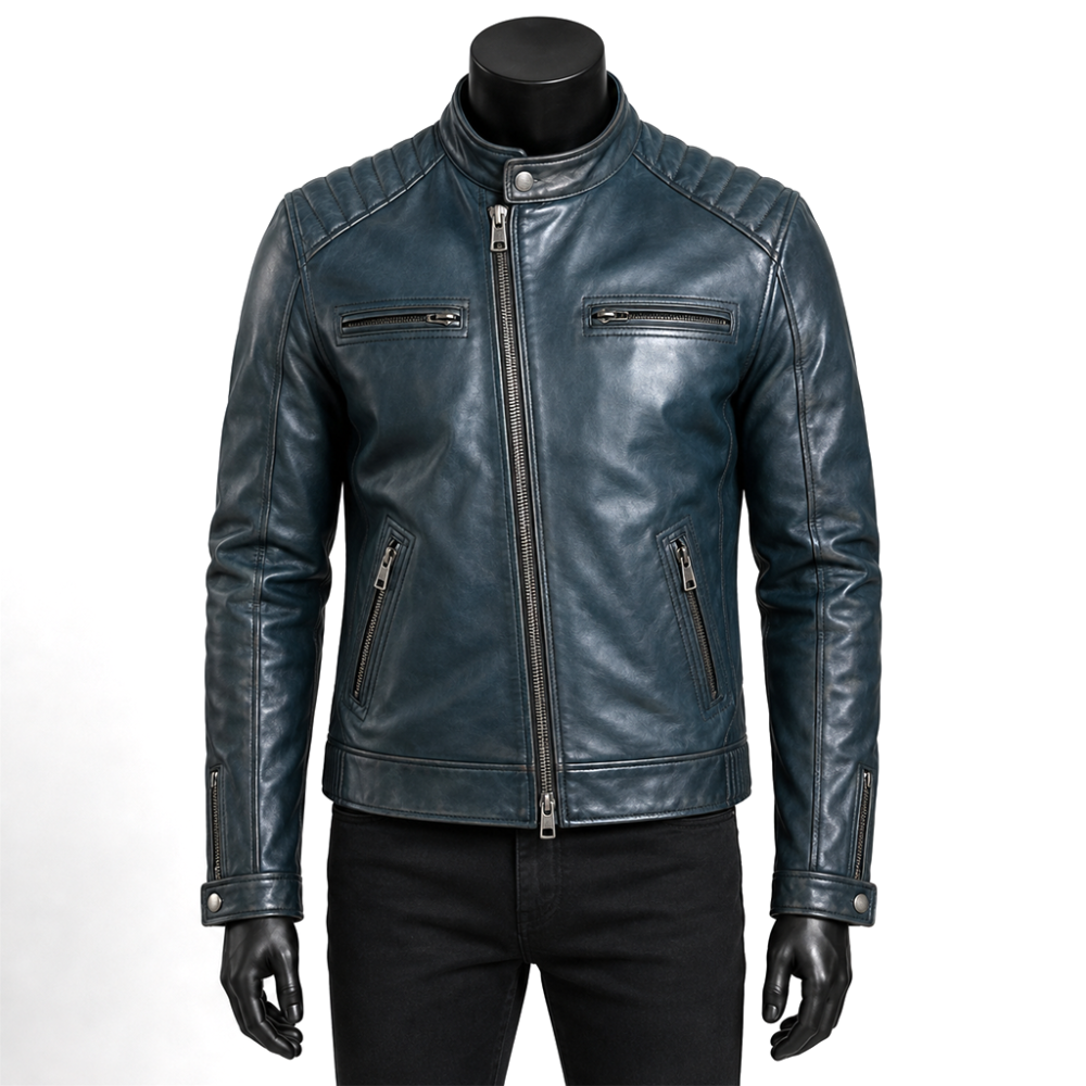 Classy Teakwood Blue Quilted Jacket