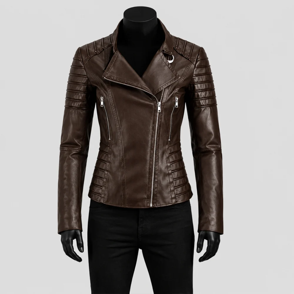 Motorcycle Distinctive Dark Brown Leather Jacket