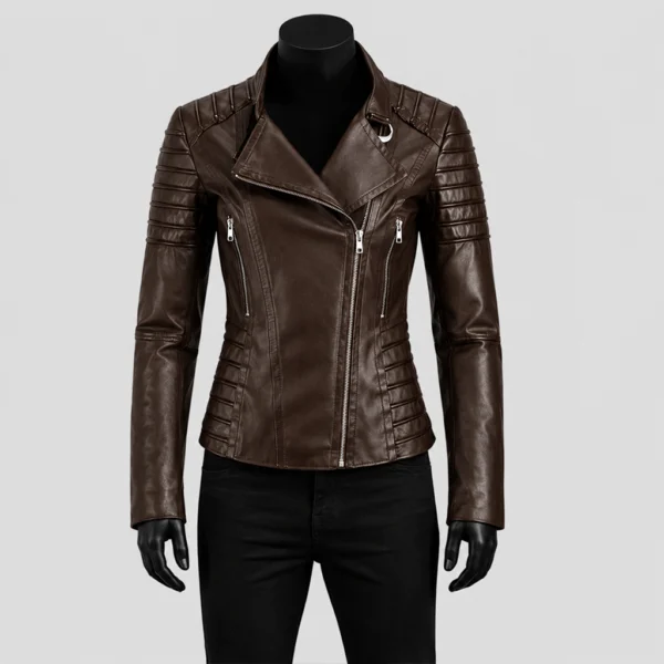 Motorcycle Distinctive Dark Brown Leather Jacket