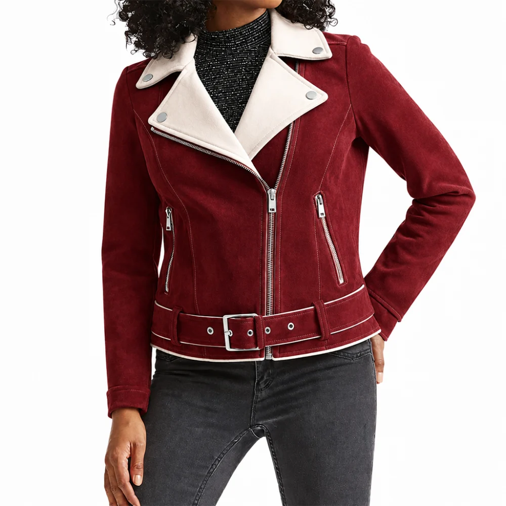 Motorcycle Maroon Suede Leather Jacket
